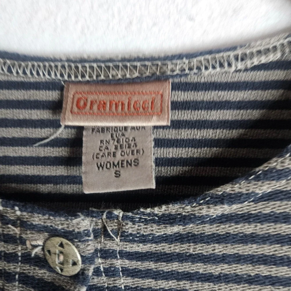 Gramicci Womens Small Striped Cotton Cardigan Button Up Sweater Blue Grey USA
